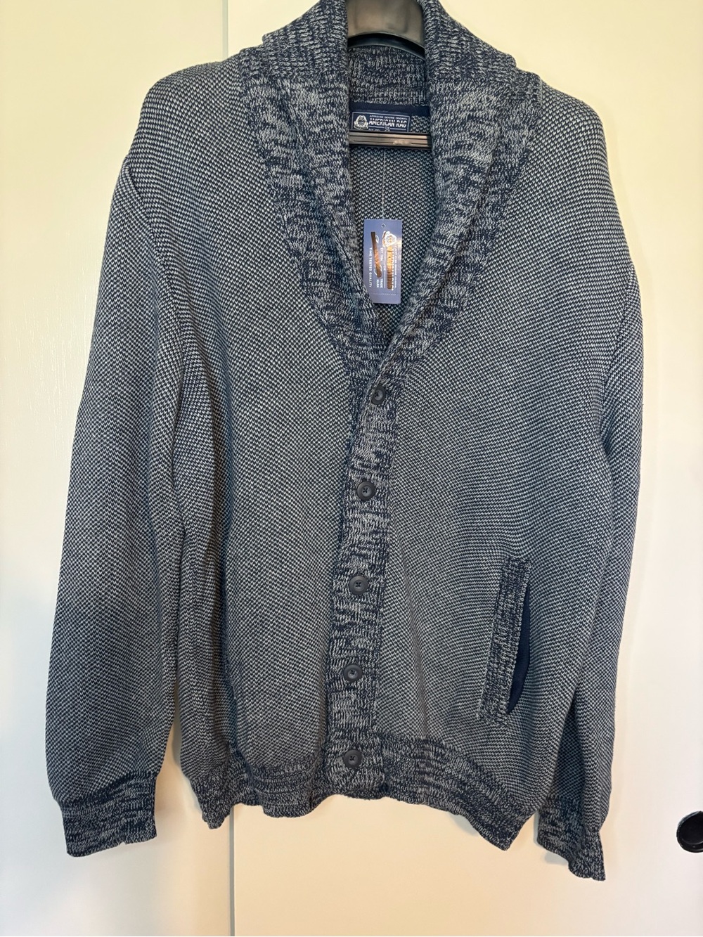 American Rag Men's Shawl Collar Cardigan in Heather Navy NWT size XXL